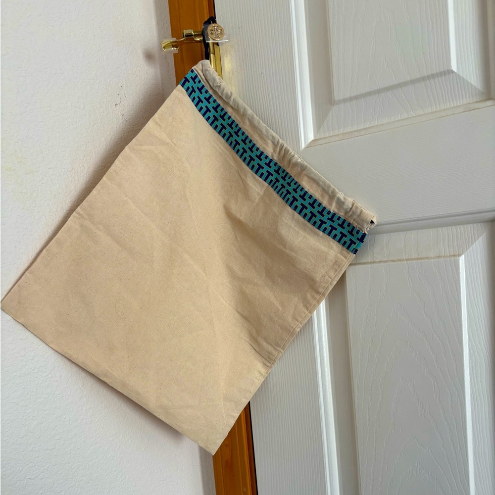 New Tory Burch Logo Drawstring Canvas Dust Bag For Shoes Belts Purses 12”x15”